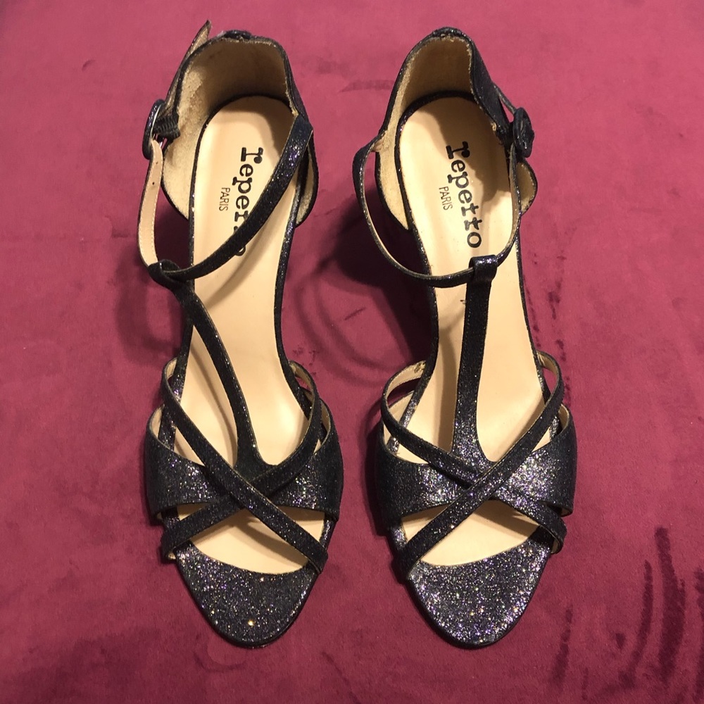 Repetto “Fete” T-Strap Glitter Heel